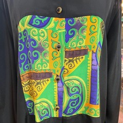 Vintage Martinique Abstract Panel Print Button Front Blouse Art Deco 90s L