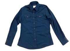 1970s Wrangler Women’s Navy Blue Western Vintage Pearl-Snap Shirt Size 38