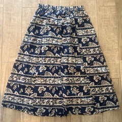 Anna and Frank Navy Blue Floral 100% Silk Button Front Midi Skirt Large Vintage