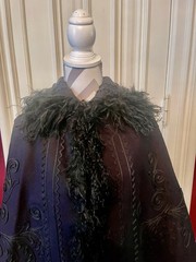 Antique Black Victorian Heavy Wool Cape Soutache Embroidery Feather Collar