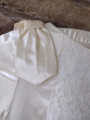 🔥 VTG 1960s Custom Catherine Chappell Ivory Satin Wedding Dress w/ Capelet