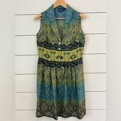 Pendleton 100% silk Sleeveless V-Neck Midi Dress /Boho Western Vibe size 10