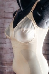 Adonna Vintage Satin Sheer Cup Compression Shaping Bodysuit Lingerie Ivory 34C