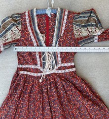 Gunne Sax Prairie Maxi Dress Red Floral Corset Lace Cottagecore Size 11 Vintage