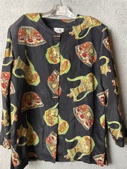 Vintage A.M. Studio Womens Jacket Blouse L Black Oriental Kimono Style 100% Silk
