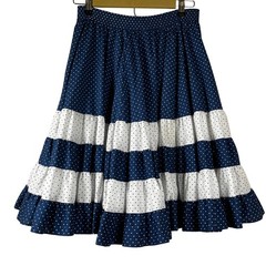 Vintage 80s Malco Modes Partners Please Navy Polka Dot Tiered Skirt M Rockabilly