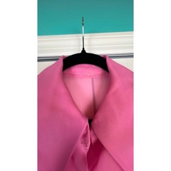 Vintage Dagger Collar Balloon Sleeve Blouse Retro Barbiecore Pink Chiffon S/M