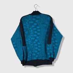 David Brown I. Magnin Zip Up Jacket Womens XS Blue Vintage 80s Geometric Grandma
