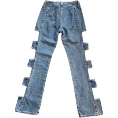 Vintage 1990s Windowpane Cut-Out High Waist Jeans With Side Tabs Size 26 x 30