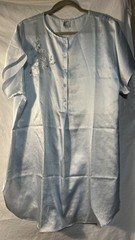 Eve Stillman Blue Satin Vintage 70s Night Shirt With Rosette Size M