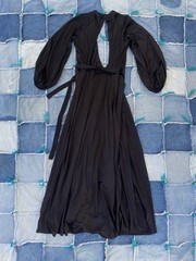 Vintage 70s Miss Dior Black Nylon Wrap Maxi Dress Disco Goth Boho Medium
