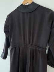 Antique Victorian Wool Crepe Full Length Winter Wrapper Dress/Duster Mourning M