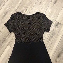 Vintage Another Thyme Black Velvet Maxi Dress Size 14 Gold Glitter Dots Tie Back