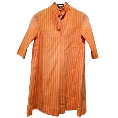 Vintage Marimekko Finland Dress Womens 6 Orange Yellow Stripe Cotton Mod Retro