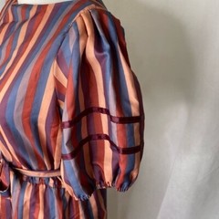 Vintage 70s 80s Womens striped a-line dress midi Length brown pink size 10