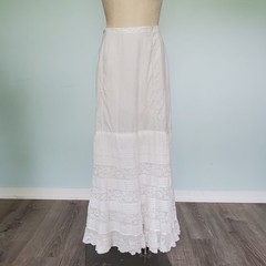 Antique Edwardian Petticoat Half Slip Cotton Vintage Hook Eye Floral Lace Xs 26″