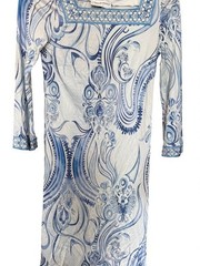 Vintage Emilio Pucci Blue & White Silk Paisley-Style Print Midi Dress (READ)