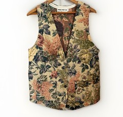 Vintage 90s Grandma’s Tapestry Rose Garden Waistcoat Cottagecore Woven Vest M/L