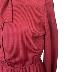 Vintage 70s Checkaberry Dress Red Long Sleeve Pussybow Union Made