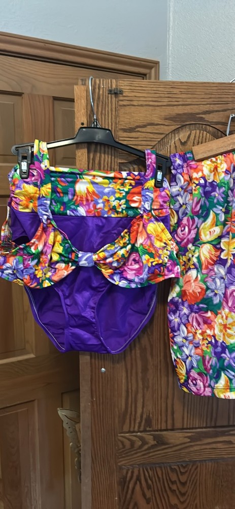 Vintage Swimsuit Skirt 3 Piece Set Catalina Floral Sz12 NWOT