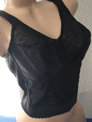 Vtg Black Long Line Lace Nylon Pointy Bullet Bra 40 B