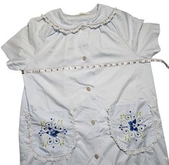 Vintage 70s Sears Comfort Coat Womens House Dress Blue Embroidered Pockets XL
