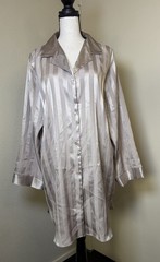 VTG HALSTON Shimmery Satin Contrast Stripes Nightshirt Champagne Wm Sz L
