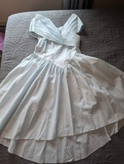 Vintage Loralie Original Prom Bridesmaid Off Shoulder Taffeta Light Blue/Gr Sz16