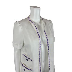 Vintage 70s Open Top Women’s Large Lavender White Diamond Print Cardigan