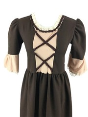 Homemade Vtg 40s 50s Flounce Lace Trim Prairie Boho Dress Size XS (msrd) Brown