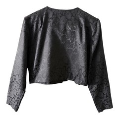 Vintage Black Jacquard Cropped Evening Jacket Floral Brocade Minimalist 90s Sz S