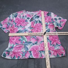Vtg 90s Teddi Floral Blouse All Over Colorful USA Medium Shirt Flower Button