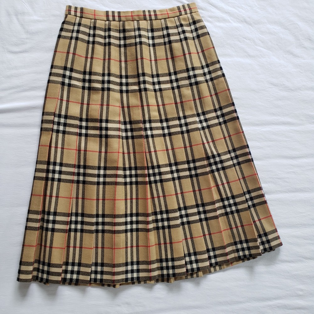 Vintage Burberrys Nova Check Wool Skirt Waist 28″x 29″ Long Sz”K14 Long” England