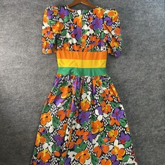 Vintage Leslie Lucks Maxi Dress Size 8 Floral Puff Shoulder Made In USA
