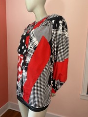 VTG 80s 90s Bright Artsy Abstract ColorBlock Blouse Graphic Memphis USA L XL