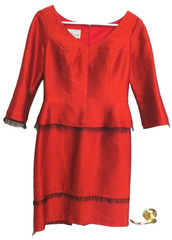LILY SAMII Couture Red Silk Dress Sz 4 6 Small