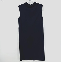 Vintage 60s Amalfi Imports Black Wool Knit Shift Dress Sleeveless Mock Neck S