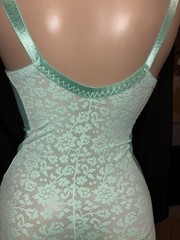 38 C Vintage TIGHT Teal Satin Lace Nylon Spandex Bra Girdle Full Slip Briefer