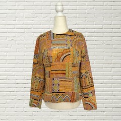 Vintage 60s 70s Psychedelic Top – Geometric Multicolor Long Sleeve Hippie S