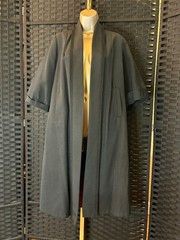 Vintage 60s OPEN FRONT SWING COAT Black Large Soutache Braid Trim 3/4 Sleeve