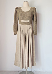 Vintage Sportalm Kitzbuhel Austria Wool Linen Oktoberfest Maxi Dress Beige Sz.40