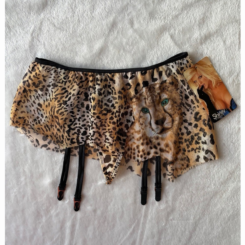 Deadstock Y2K Shirley Of Hollywood Leopard Sheer Mesh Garter Skirtini NWT Sz M