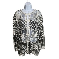 VTG 80s Celsa Black White Lattice Patchwork Jacket Top Est. Size 2X Art To Wear