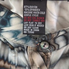 Yansi Fugel Vintage Tunic Abstract Print gray tan Long-Sleeve half Button-Up L