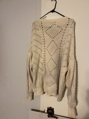 VTG Women’s Cable Knit Sweater Large Ivory Beige Wool/ Cashmere Blend Oversized