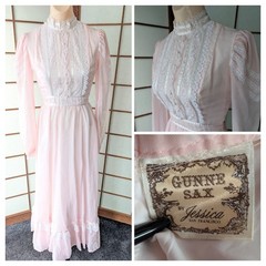 Gunne Sax by Jessica 1970s Maxi Dress Wedding Prairie Blush Pink RARE XS