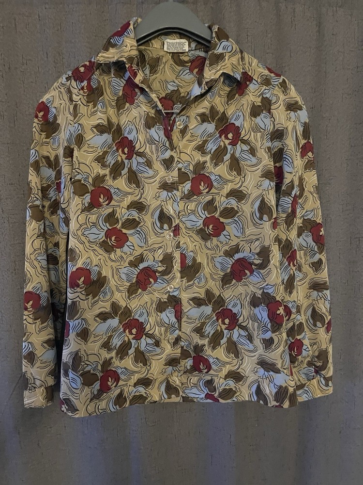 Vintage Grandma Floral Button Up Blouse Polyester Size S(? See Photos)