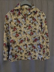 Vintage Grandma Floral Button Up Blouse Polyester Size S(? See Photos)