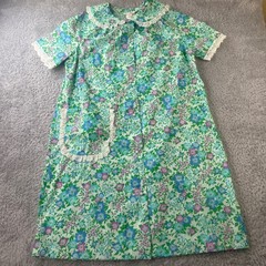 Leisure Time House Dress Women 10 Blue Floral Vintage Lace Trim Pearl Snap Robe