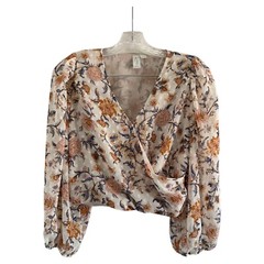 JOIE Women Floral Cream LongSleeve Wrapped Polyester Blouse Shirt Top (X-SMALL)